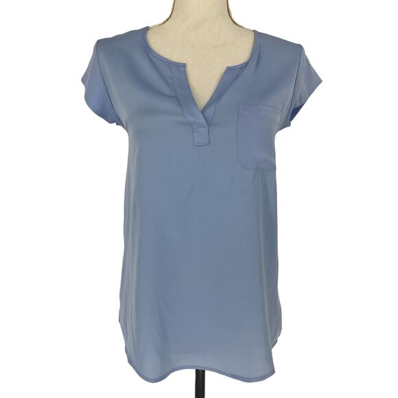 Repeat Cashmere Silk Top with Breast Pocket in Sky - Picture 8 of 12